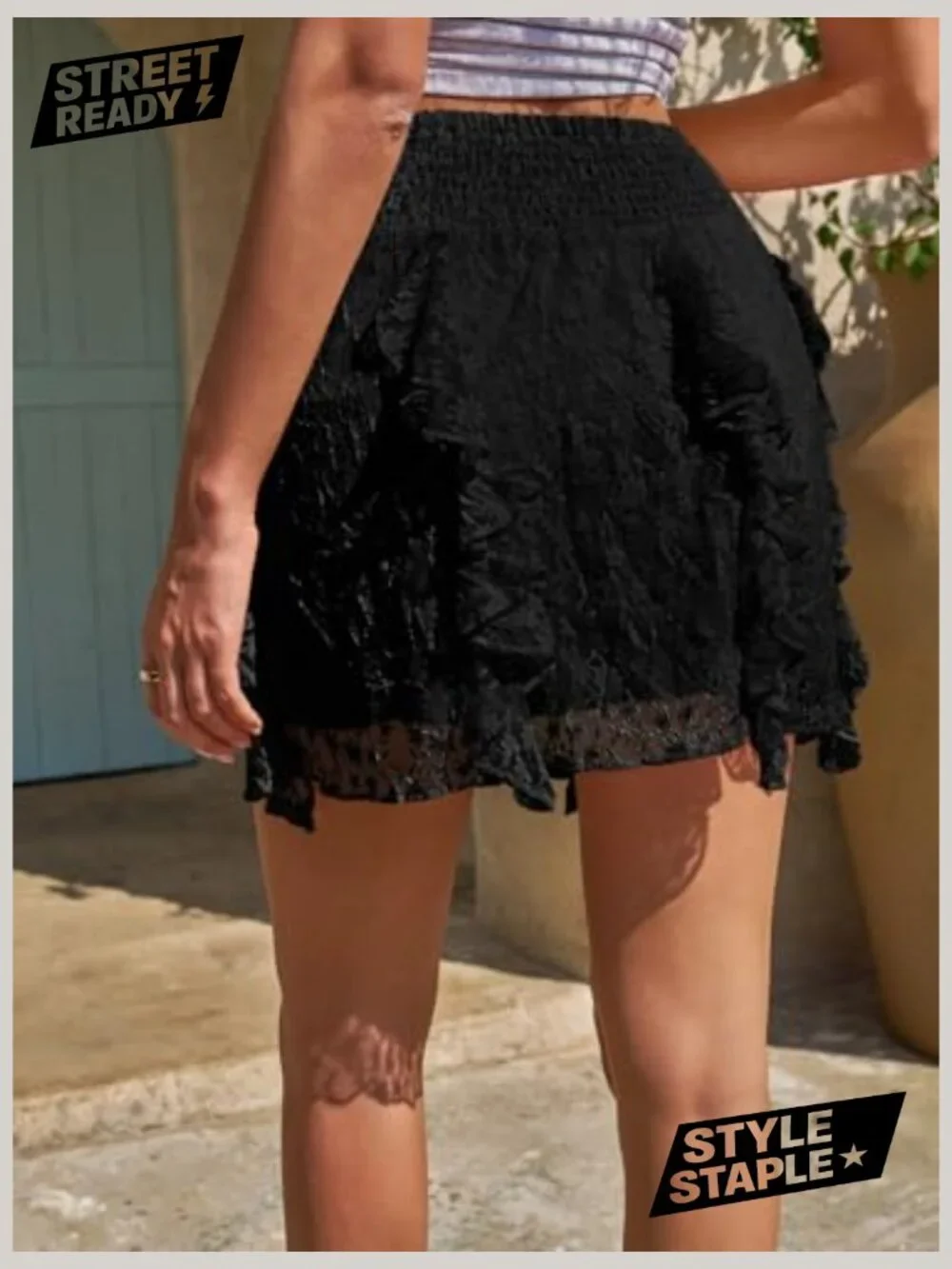 Lace Mini Skort High Waisted Pleated Mesh Ruffle A-Line Skirt with Shorts